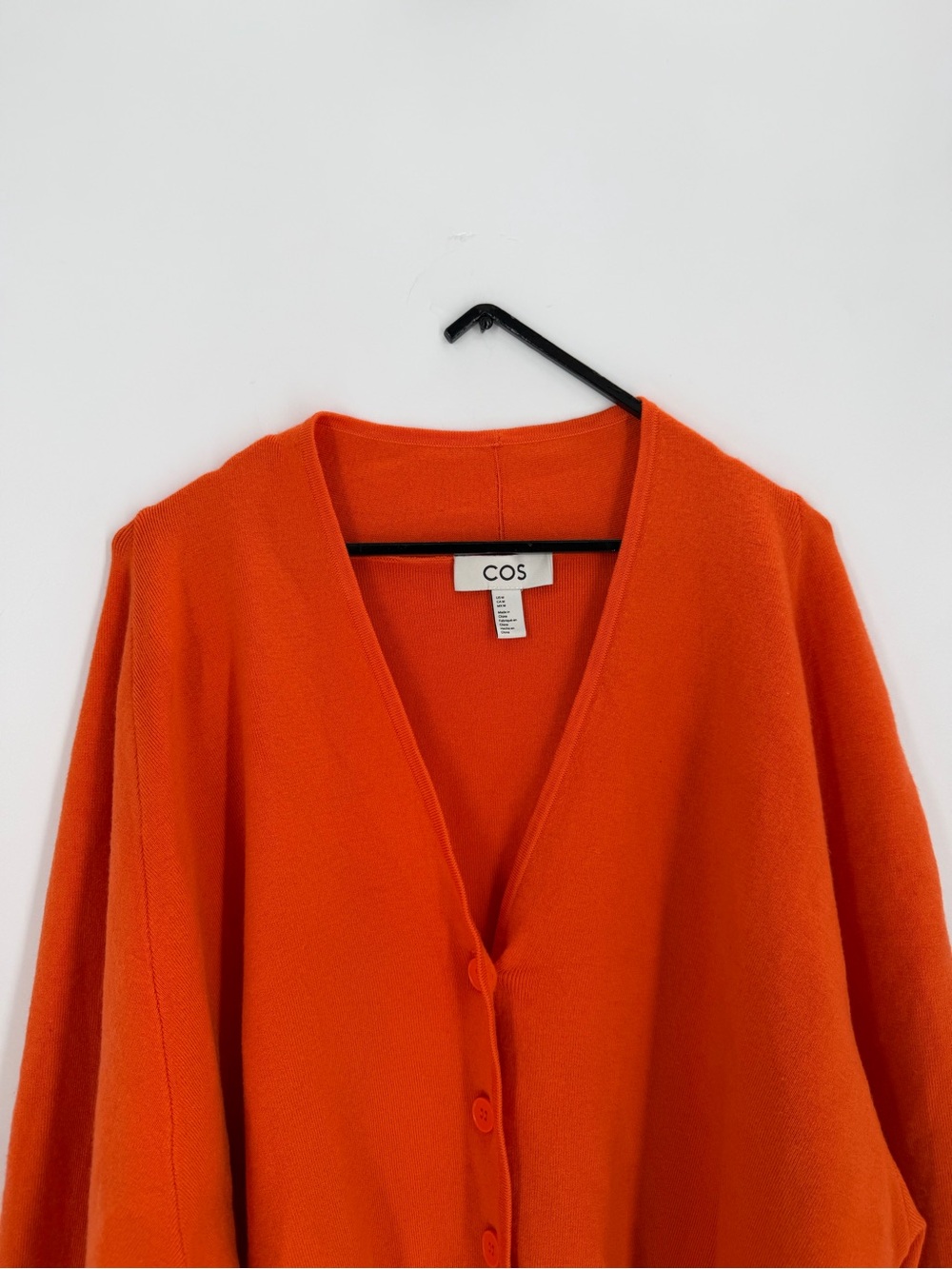Cos Orange Waisted V Neck Wool Blend Button Front Cardigan